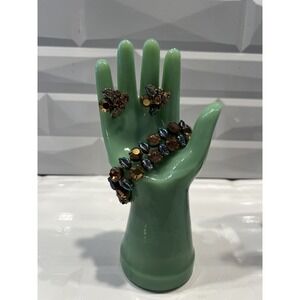 Vtg RARE 50's Signed REGENCY Gold Topaz‎ Rhinestone Leaves Bracelet & Earrings
